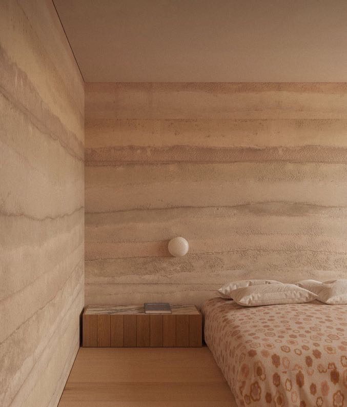 Pisé chambre matières naturelles